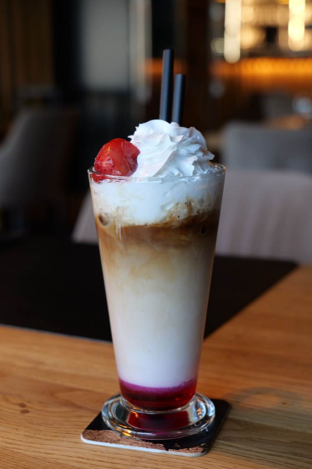 Signature creamy drink with strawberry