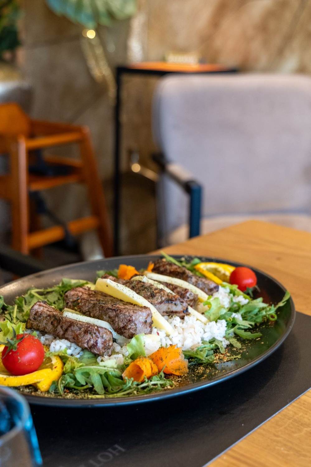 Close-up of steak salad
