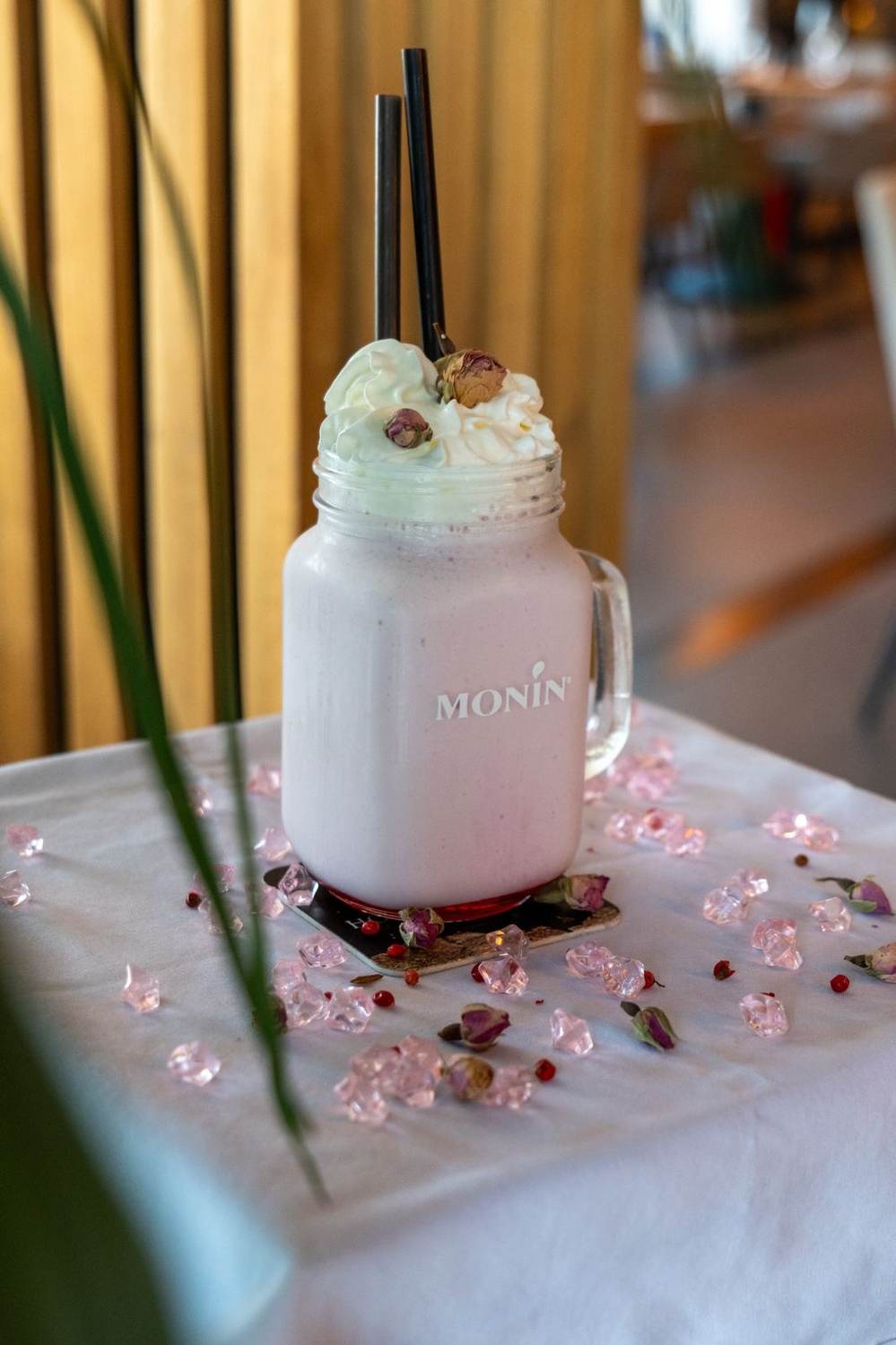 Pink signature shake on styled table
