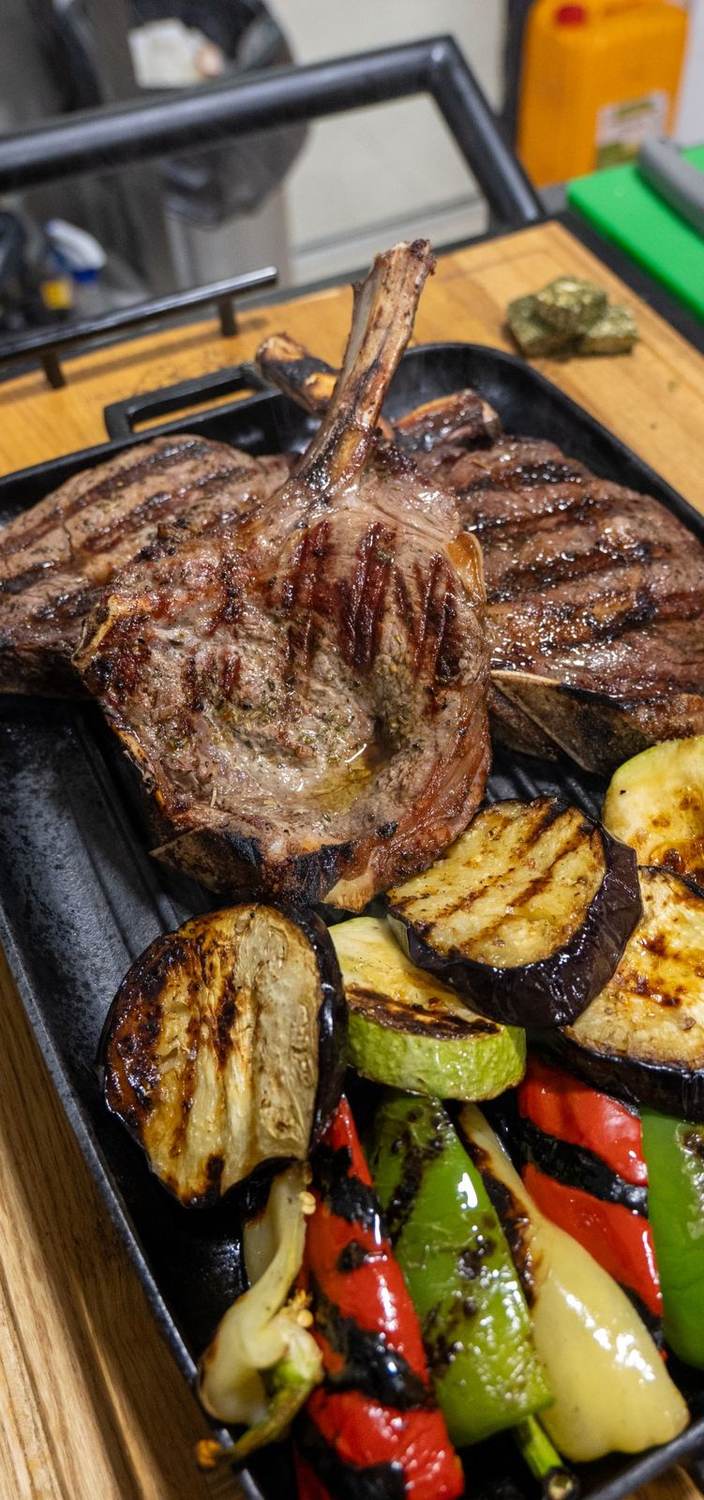 Tomahawk platter with grilled vegetables